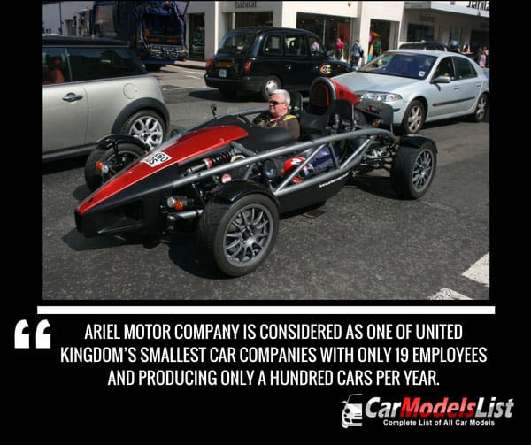 Ariel is the smallest car company with only 19 employees and producing only a hundred cars per year