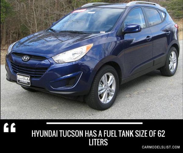 Hyundai tucson has a fuel tank size of 62 liters