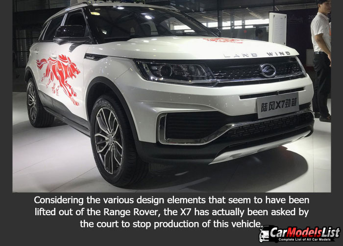 Considering the various design elements that seem to have been lifted out of the Range Rover, the X7 has actually been asked by the court to stop production of this vehicle.