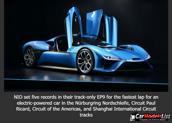 NIO set five records in their track only EP9 for the fastest lap for an electric powered vehicle