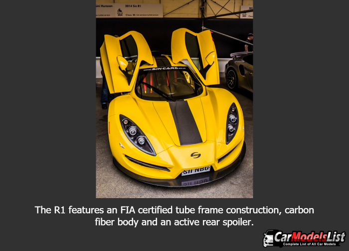 The R1 features an FIA certified tube frame construction carbon fiber body and an active rear spoiler