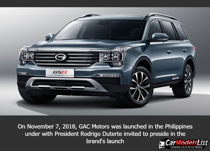 On November 7 2018 GAC Motors was launched in the Philippines under with President Rodrigo Duterte invited to preside in the b