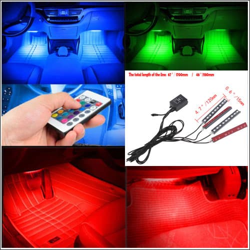 Colorful 9-LED Car Interior Dash Floor Light Lamp Strip Remote Voice Music Control