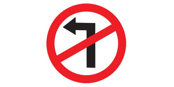 Left Turn Ahead Prohibited Sign